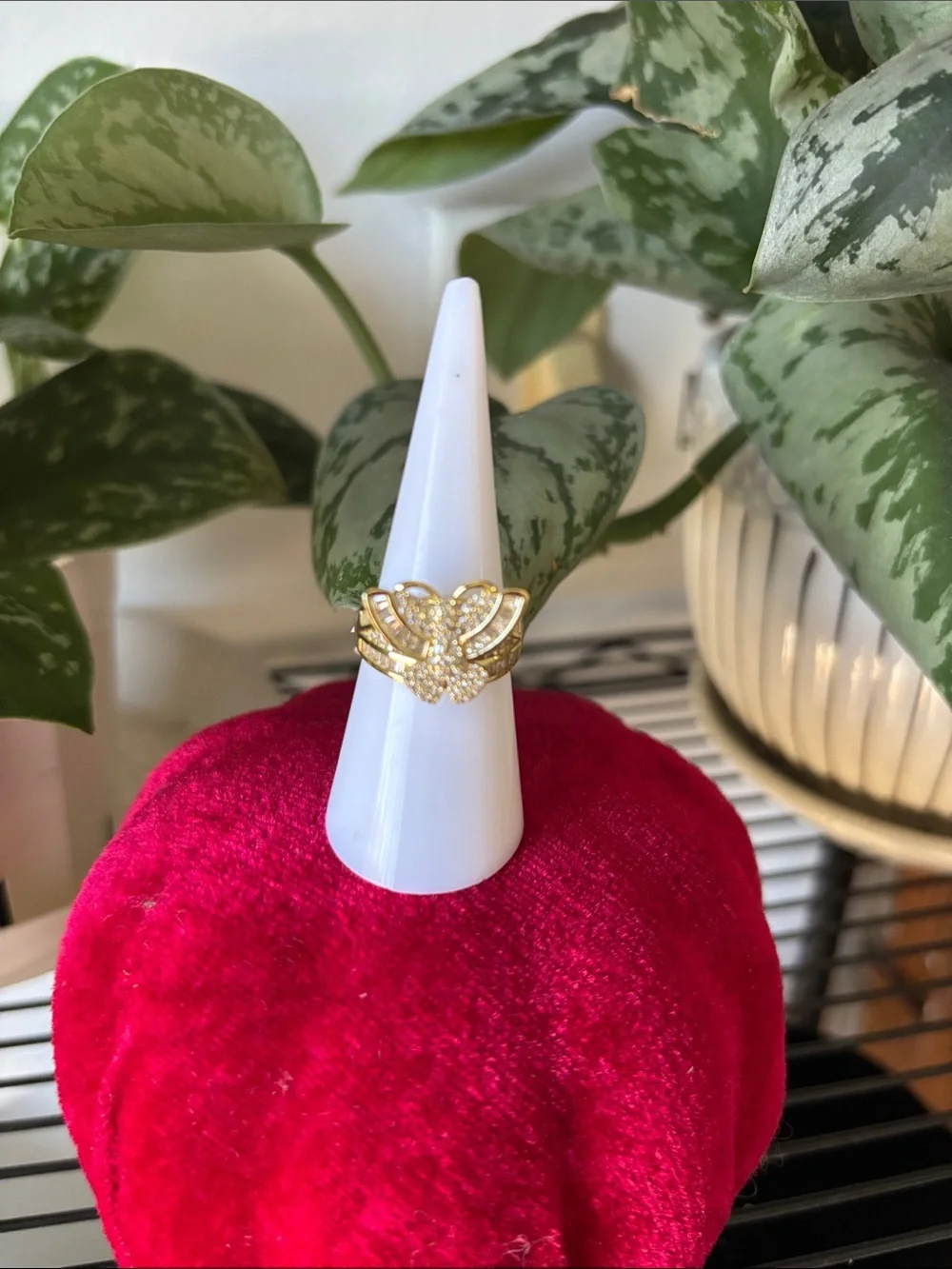 Gold-Tone Heart Cluster Ring with Pavé Crystals - Women Jewelry